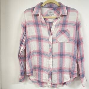 Rails Pink Blue & White Plaid Casual Button Down Shirt Blouse Womens S Hunter